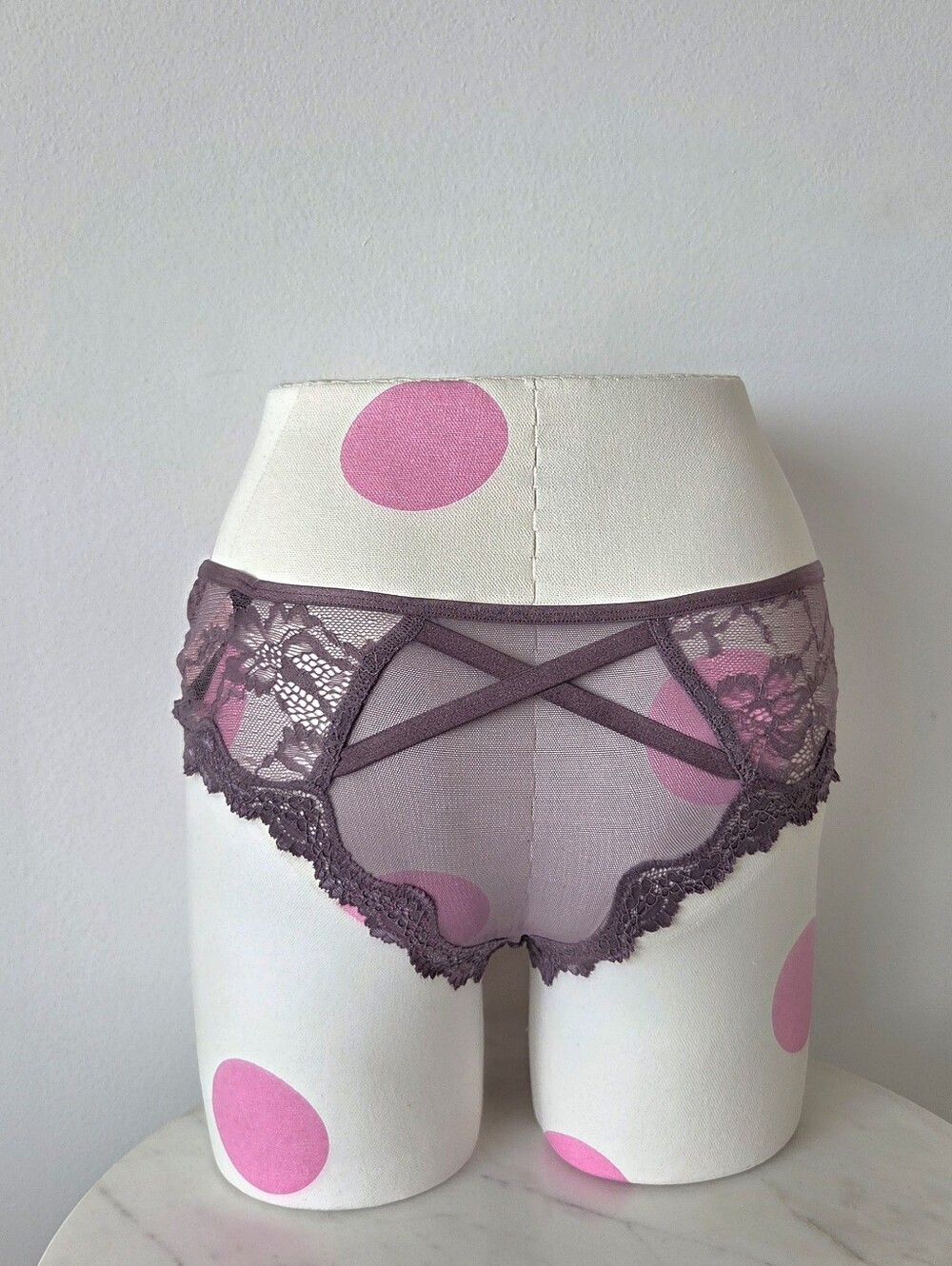 Victoria's Secret VTG Cheeky Panty NWT Sheer Mesh Lace Crisscross Purple - Picture 13 of 13